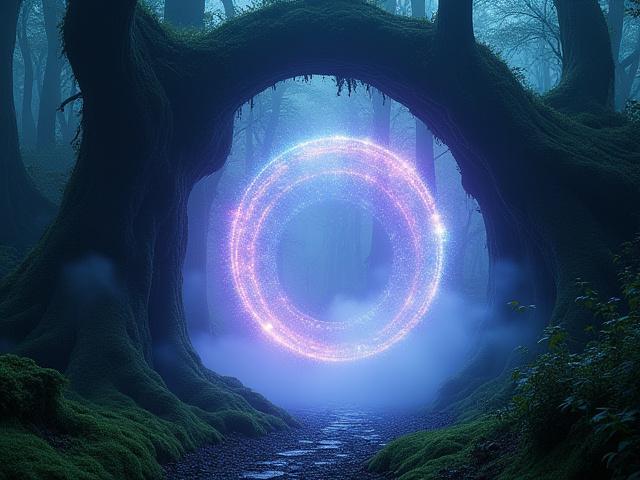 Visuelle effekter som viser en mystisk portal i en gammel skog